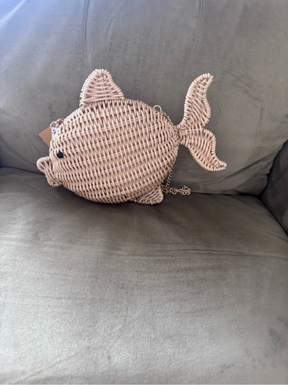 Tommy Bahama Woven Fish Shoulder Bag in Natural Tan with Gold tone Chain